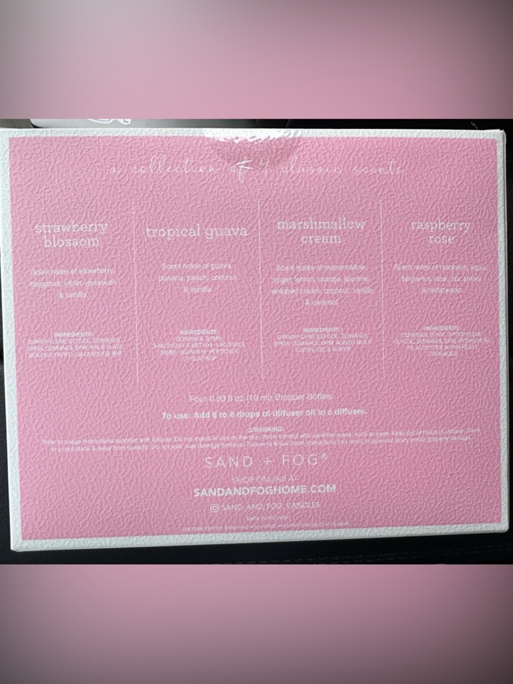 Sand + Fog Diffuser Oils Strawberry Blossom Tropical Guava Raspberry Rose NWT - Picture 4 of 5